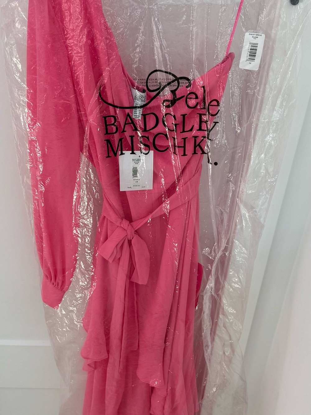 Badgley Mischka Hot Pink One-Shoulder Dress